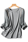 Women's Fashion Sleeve embroidery Design Chic Imitation Silk Top