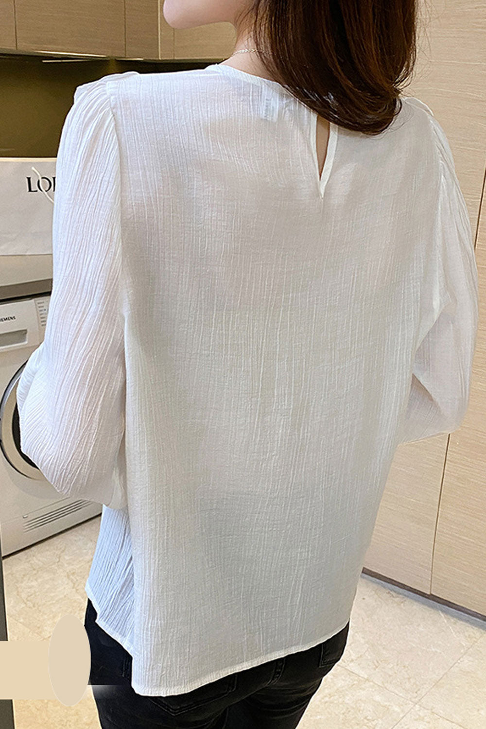 Women New Beautiful Design Round Neck Lotus Leaf Wood Ear Long Sleeves Solid Color Commuter Style Summer Casual Loose Top