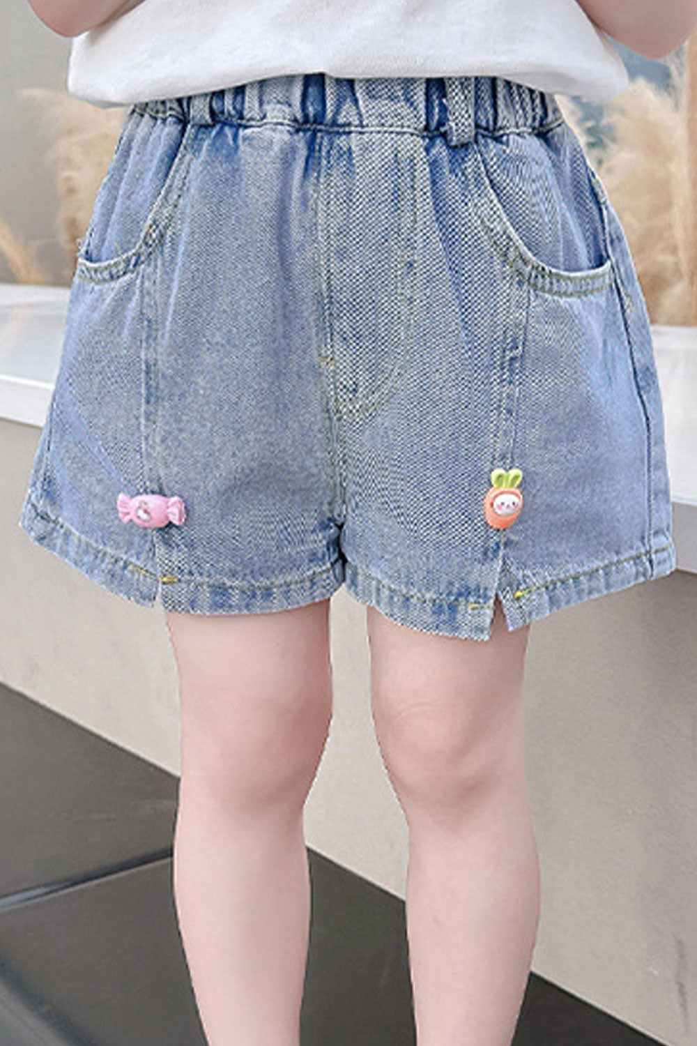 Kids Girls New Summer Thin High Waist Slit Denim Outerwear Shorts