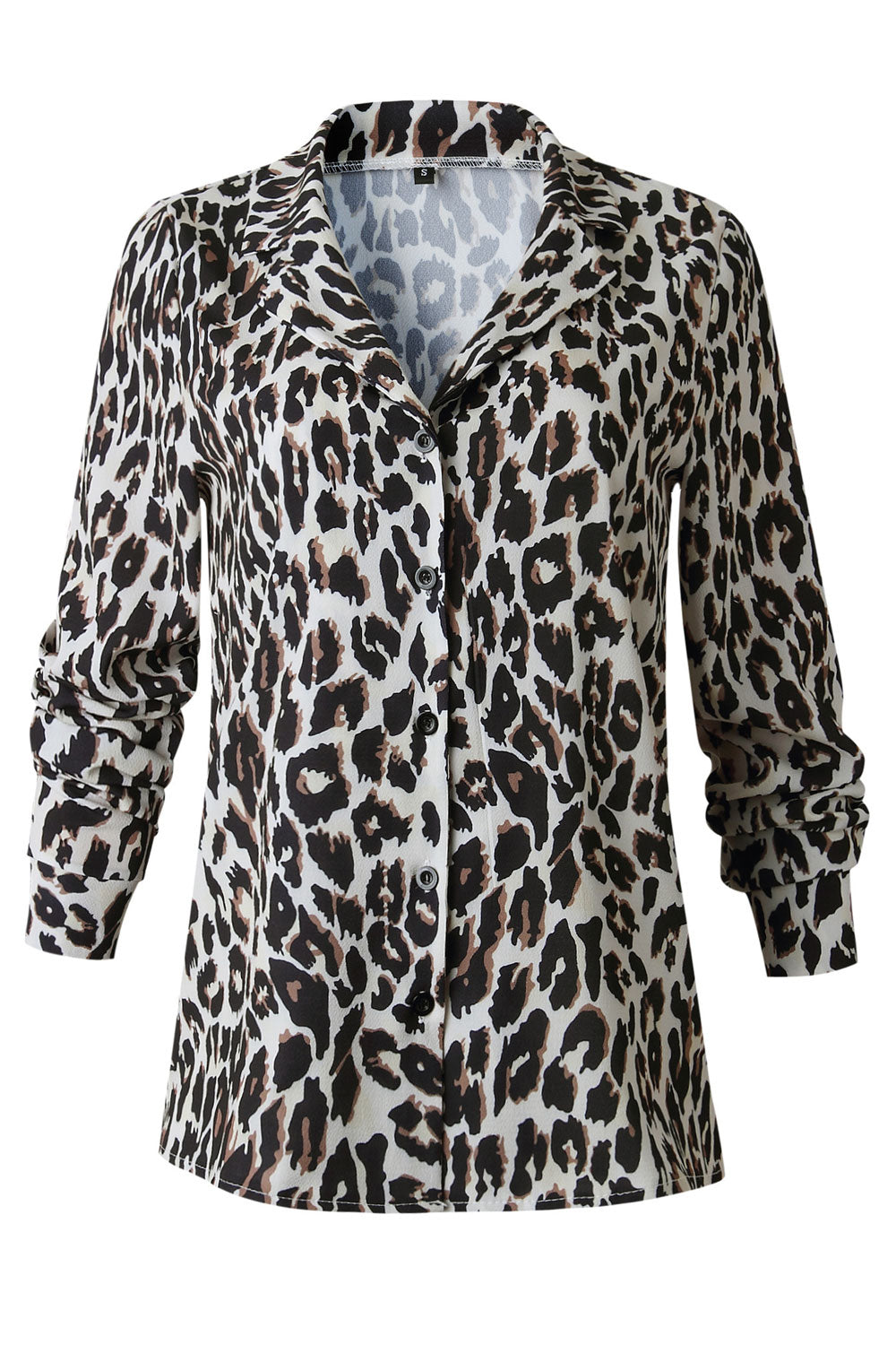 Women New Fashion Beautiful Lapel Collar Long Sleeeves Leopard Print Fresh and Sweet Style Summer Slim-type Casual Shirt