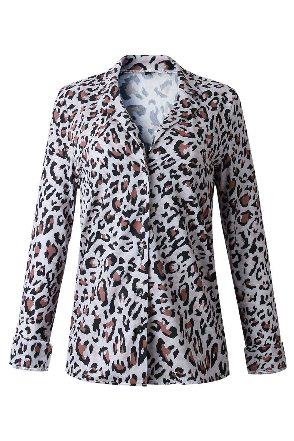 Women New Fashion Beautiful Lapel Collar Long Sleeeves Leopard Print Fresh and Sweet Style Summer Slim-type Casual Shirt