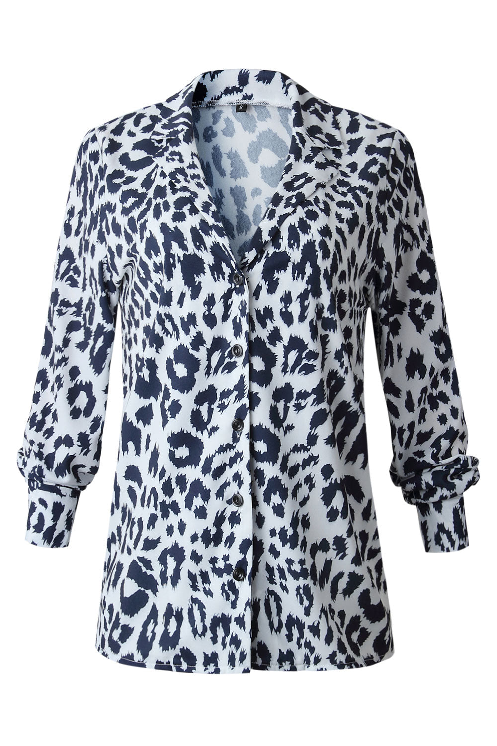 Women New Fashion Beautiful Lapel Collar Long Sleeeves Leopard Print Fresh and Sweet Style Summer Slim-type Casual Shirt