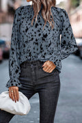 Women New Fashion Beautiful Half High Collar Long Ruffle Sleeves Leopard Printed Commuter Style Summer Casual Loose-Fitting Top
