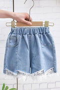 Kids Girls New Denim Cropped Lace Style Fashionable Casual Summer Shorts