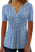 Women New Fashion V-Neck Wave Point Short Sleeved Polka Dots Urban Style Summer Casual Shirt