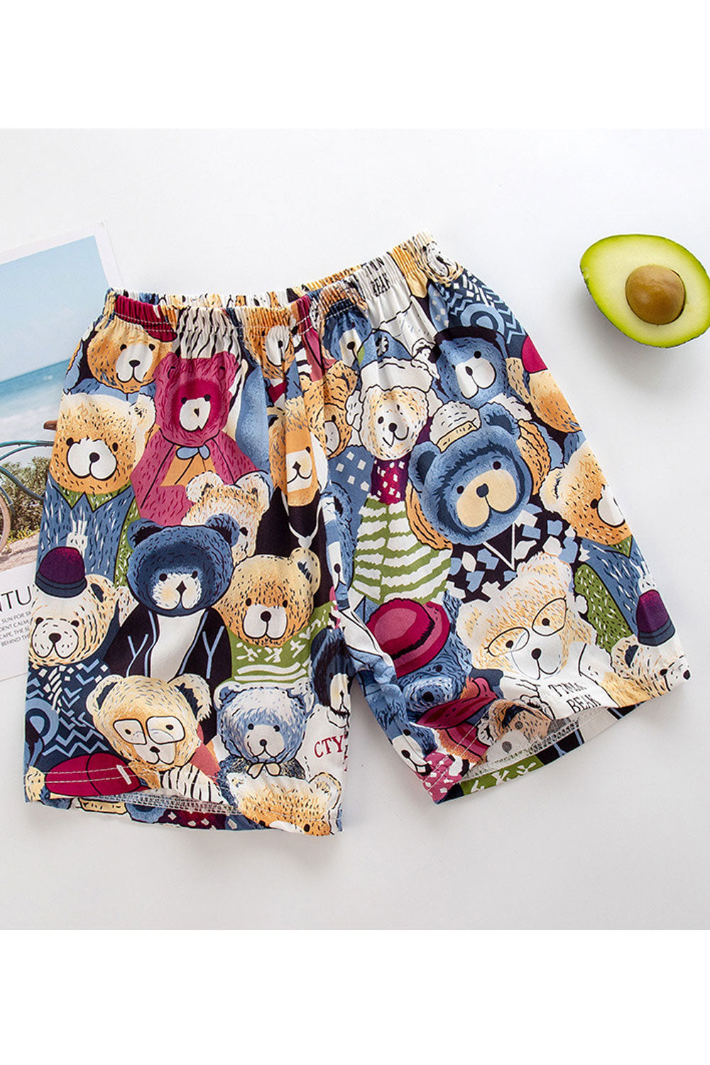 Kids girls New Cotton Silk Air-Conditioning Loose Thin Bear Cartoon Pattern Summer Beach Shorts