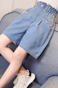 Kids girls Summer New Whirlwind & Fishtail Pocket Pearl Thin 6 five-point Shorts