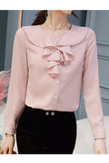 Women New Fashion Lapel Neck Long Sleeves Solid Color Slim-Fit Casual Summer Shirt