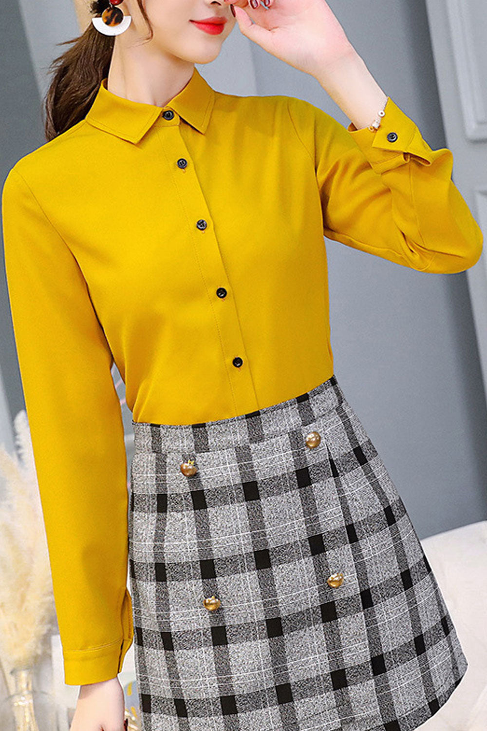 Women New Fashion Collar Neck Long Sleeves Solid Color Bottoming Slim-Fit Casual Summer Chiffon Shirt