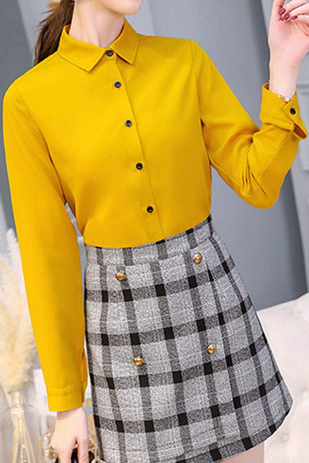 Women New Fashion Collar Neck Long Sleeves Solid Color Bottoming Slim-Fit Casual Summer Chiffon Shirt