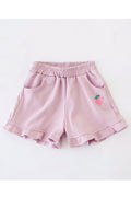 Kids girls Summer new delicious strawberry cotton pockets ruffled shorts