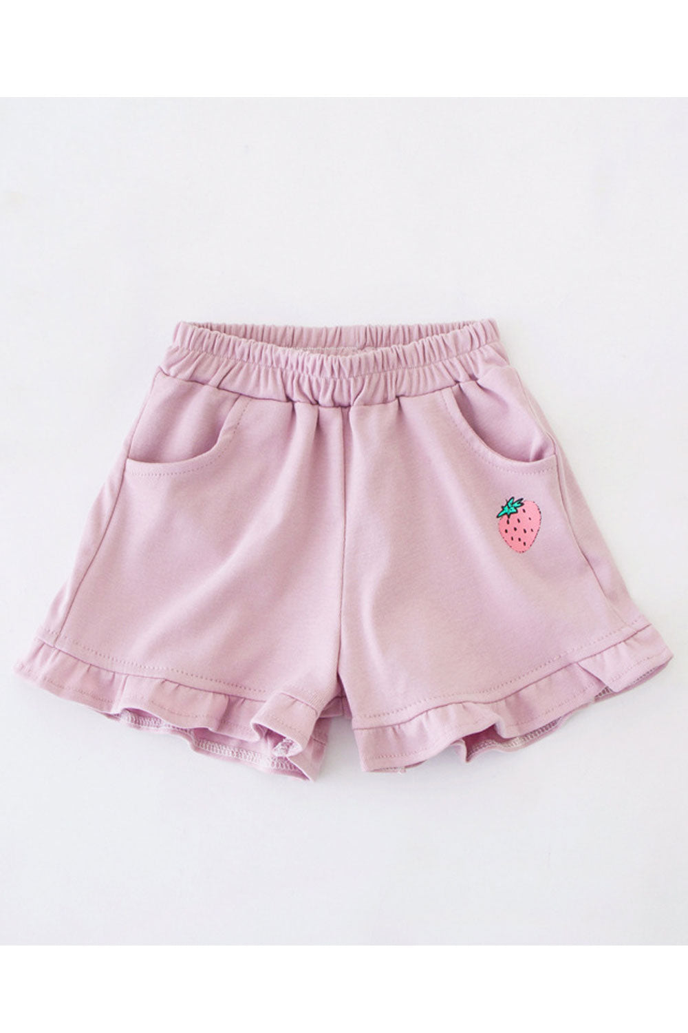 Kids girls Summer new delicious strawberry cotton pockets ruffled shorts