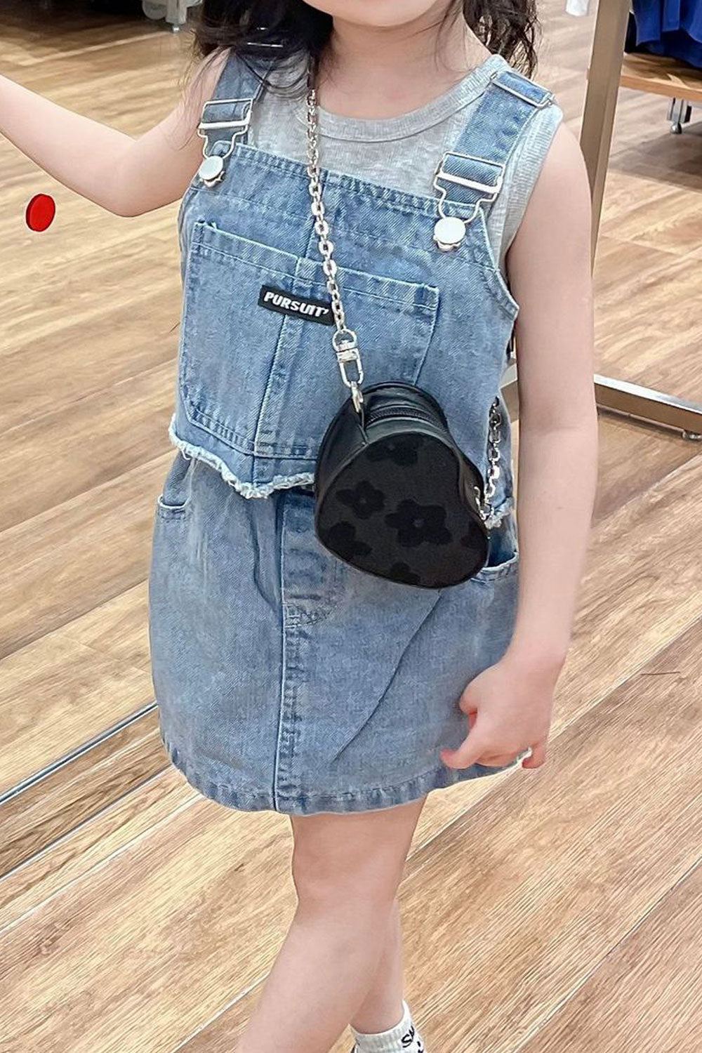 Kids Girls New Fashionable Solid Color Sleeveless Vest+Short Strap Suspenders with Descent Skirt Summer Denim Three Piece Set
