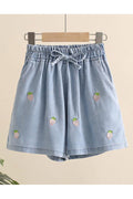 Kids Girls New Summer Jeans Fruit Embroidery High Waist Loose Shorts