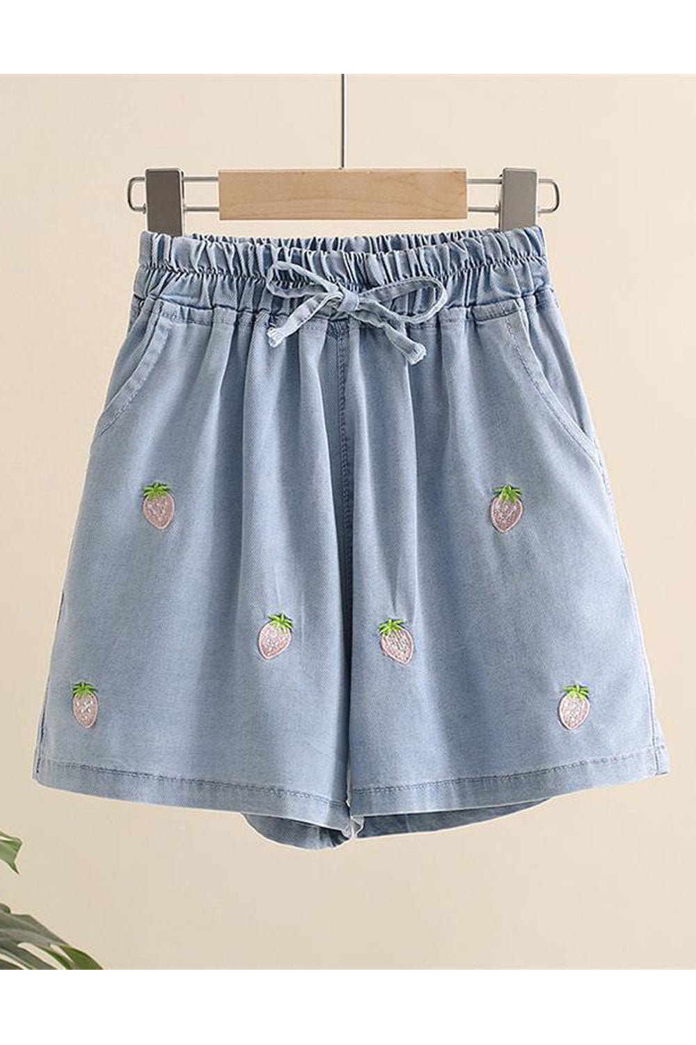 Kids Girls New Summer Jeans Fruit Embroidery High Waist Loose Shorts