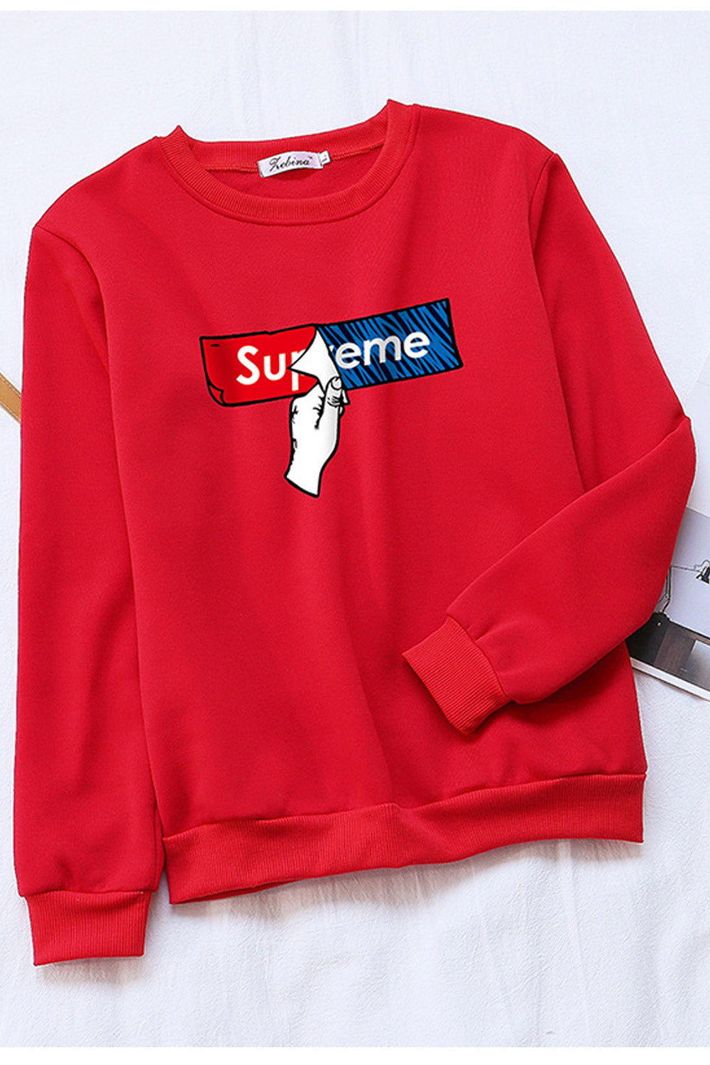 Women Splendid Round Neck Ribbed Hem Long Sleeve Winter Sweatshirt