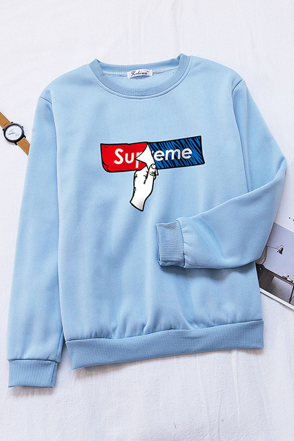 Women Splendid Round Neck Ribbed Hem Long Sleeve Winter Sweatshirt