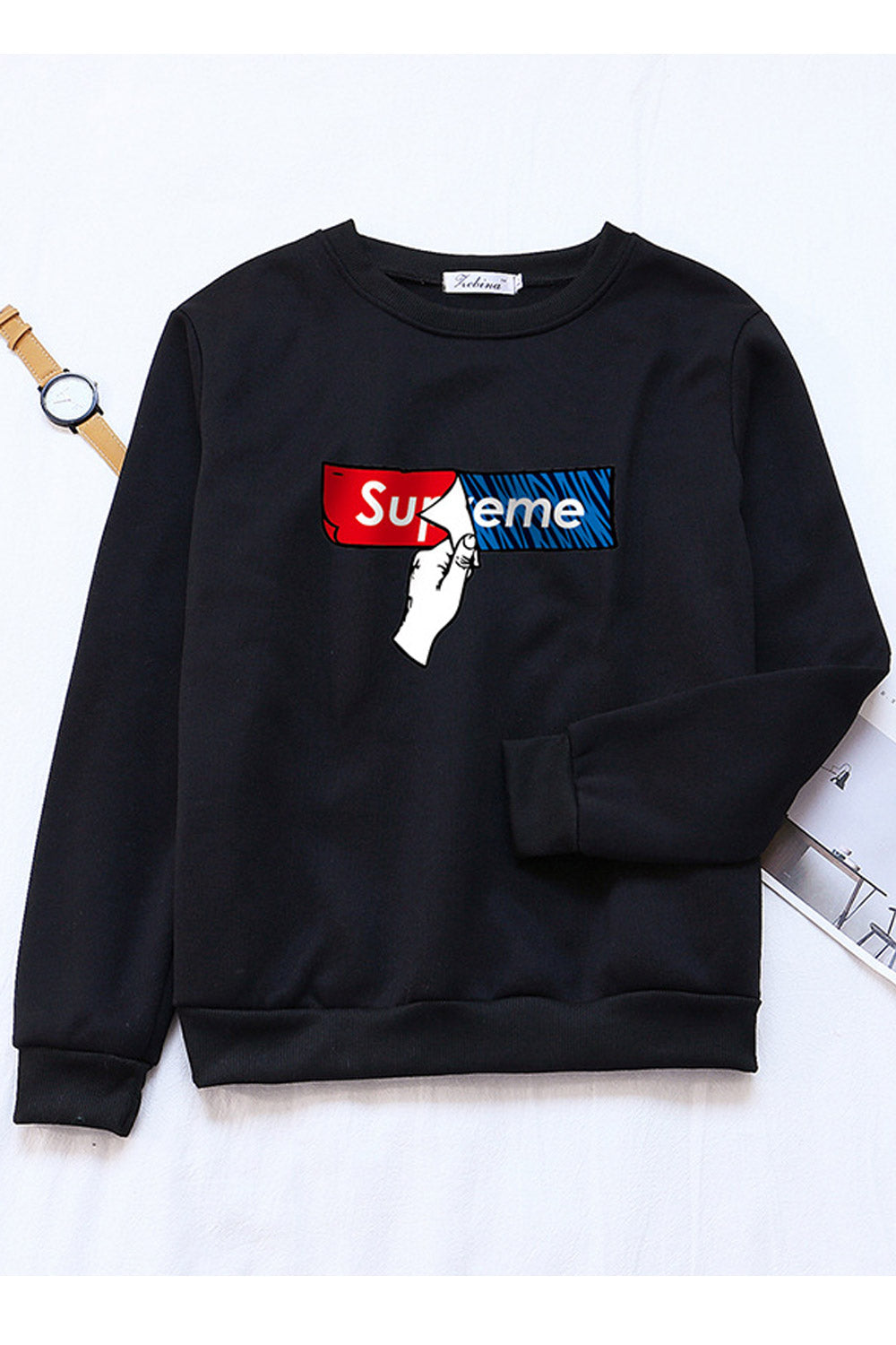 Women Splendid Round Neck Ribbed Hem Long Sleeve Winter Sweatshirt