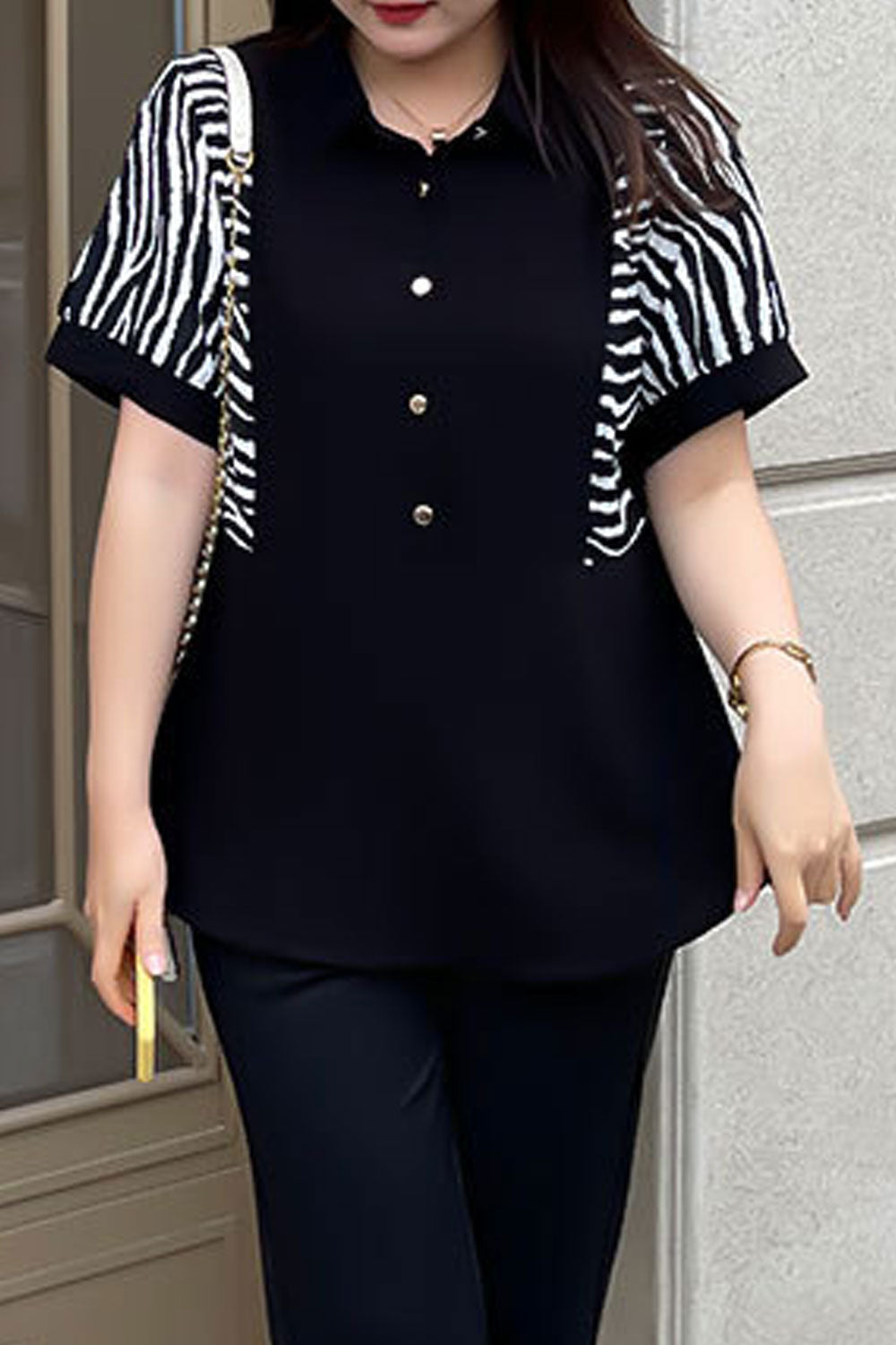 Women Plus New Design Fashionable Collar Neck Short Sleeves Fat mm200 Catties Temperament Commuting Style Summer Casual Loose Be