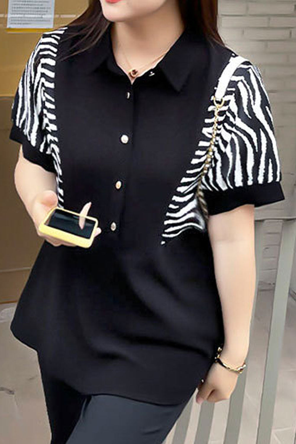 Women Plus New Design Fashionable Collar Neck Short Sleeves Fat mm200 Catties Temperament Commuting Style Summer Casual Loose Be
