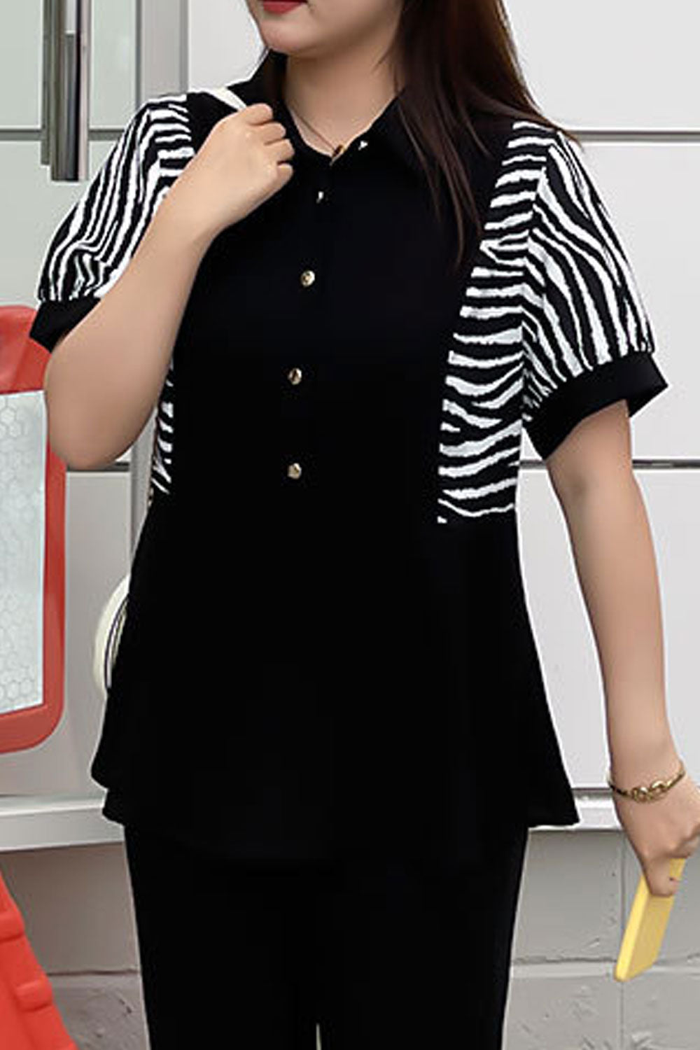 Women Plus New Design Fashionable Collar Neck Short Sleeves Fat mm200 Catties Temperament Commuting Style Summer Casual Loose Be