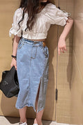 Kids Girls Fashion Long Demin Skirt with Top Two Piece Suit