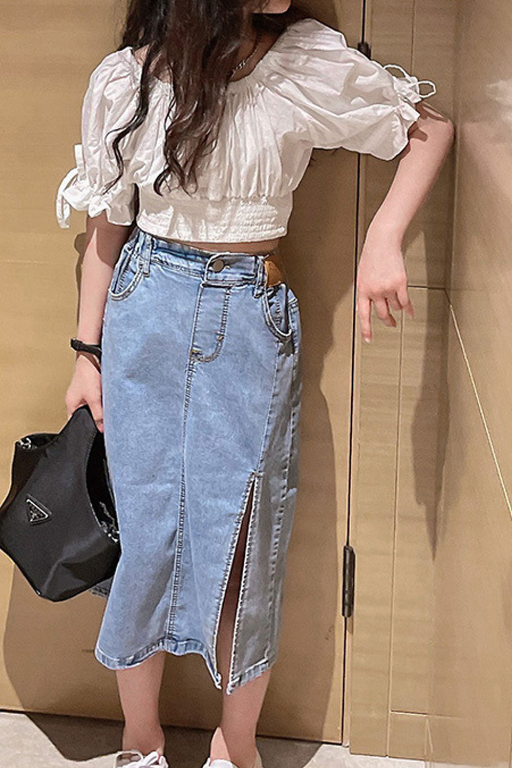 Kids Girls Fashion Long Demin Skirt with Top Two Piece Suit