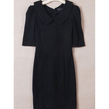 Women's Elegant Peter Pan Collar Short Sleeve Dress Black
