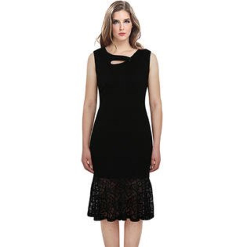 Women Sleeveless Lace Decorated Mermaid Style Dress Black