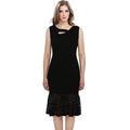 Women Sleeveless Lace Decorated Mermaid Style Dress Black