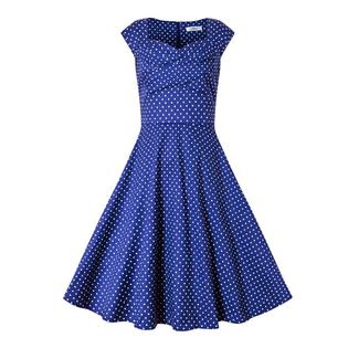 Women Wave Point Black Polka Dots Dress Blue