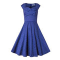 Women Wave Point Black Polka Dots Dress Blue