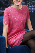 Women Plus Size Short Sleeves Elegant Flower Designed Lace Blouse