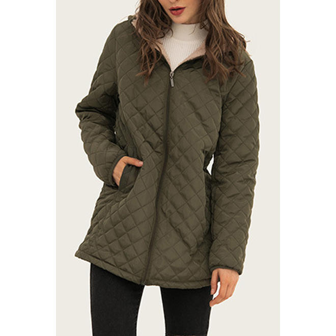 Women Relax Fit Zip Up Warm Padded Jacket