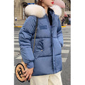 Women Fluffy Hood Wind Breaker Solid Pattern Loose Elastic Cuff Warm Padded Jacket