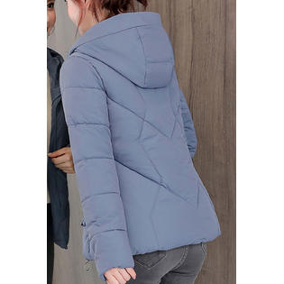 Women Zip Up Styled Soerlid Pattern Long Sleeve Cozy Winter Padded Jacket