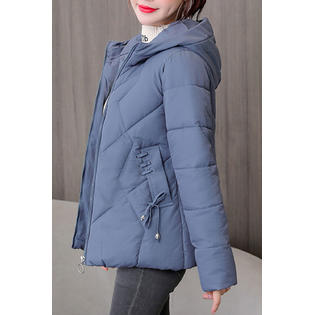 Women Zip Up Styled Soerlid Pattern Long Sleeve Cozy Winter Padded Jacket