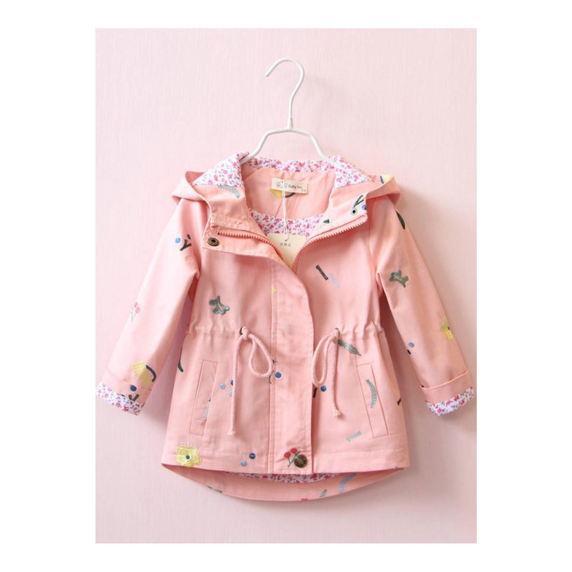 Kids Girls Marvelous Printed Pattern Drawstring Waist Hooded Neck Attractive & Comfortable Autumn Jacket
