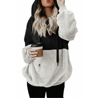 Women Winter Fashionable Solid Pattern Drawstring Hooded Thick & Warm Restful Hoodie