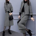 Women Stylish Pockets Plaid Two Piece Skirt Suit