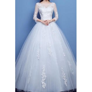 Women Boat Neck Ball Gown Wedding Dress