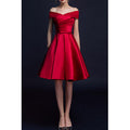 Women Breathable Off-Shoulder Solid Colored Pleated Skirt Evening Party Dress
