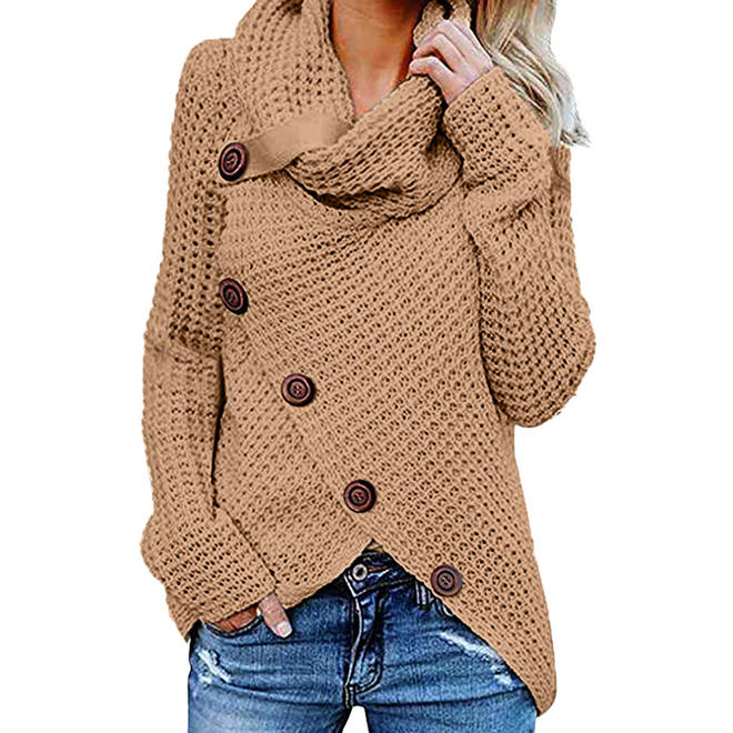 Women Classy High Collar Diagonal Button Cardigan