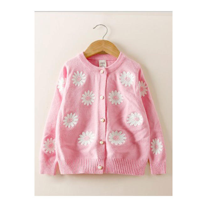 Kids Girls Pretty Flower Printed Round Neck Warm Lovely Cardigan