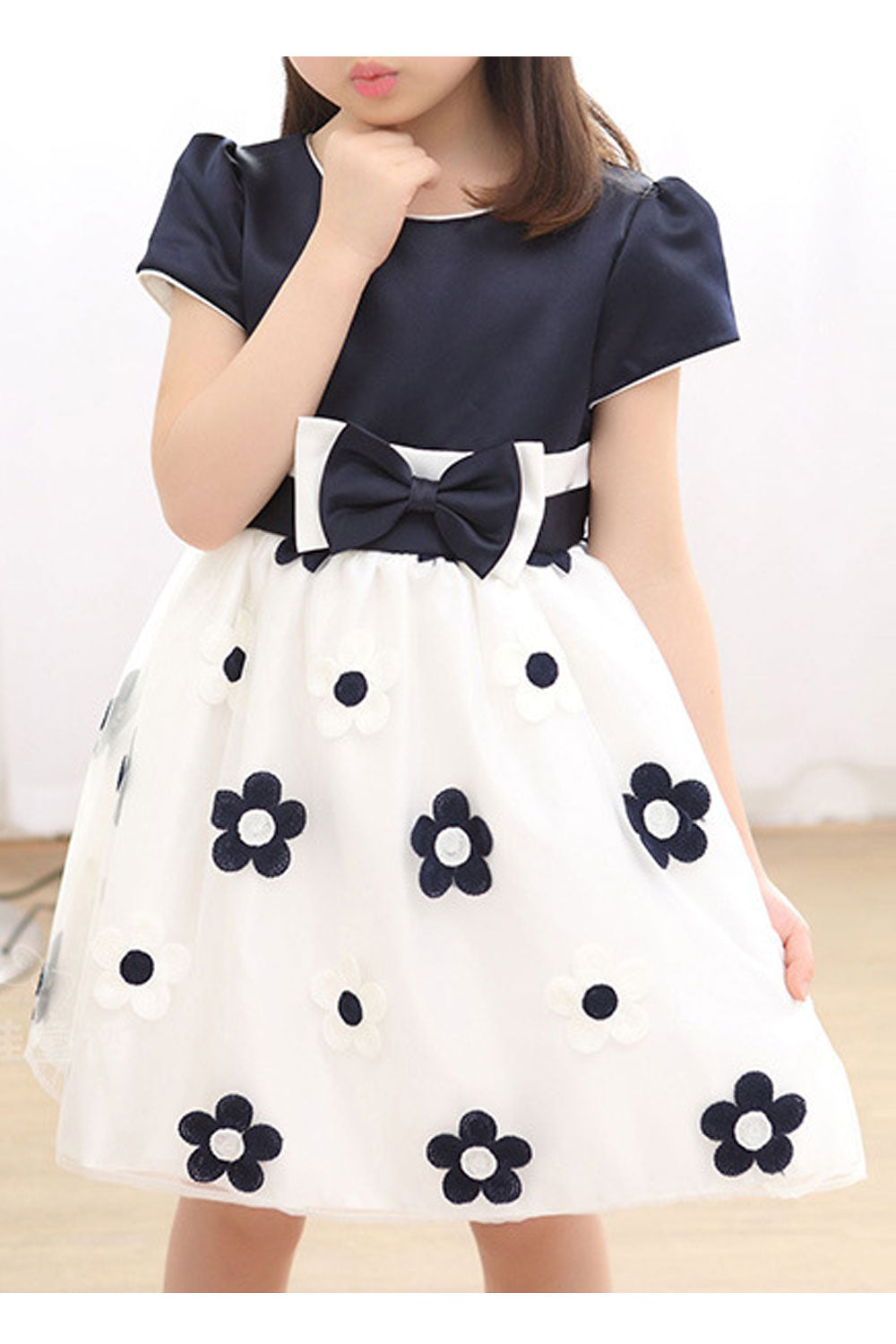 Kids Girls Round Neck Printed Sleeves