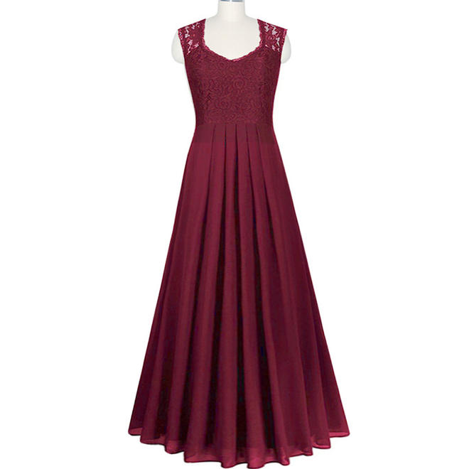 Women Sleeveless Solid Colored Long Length Lace Bust Trendy Lightweight Dress