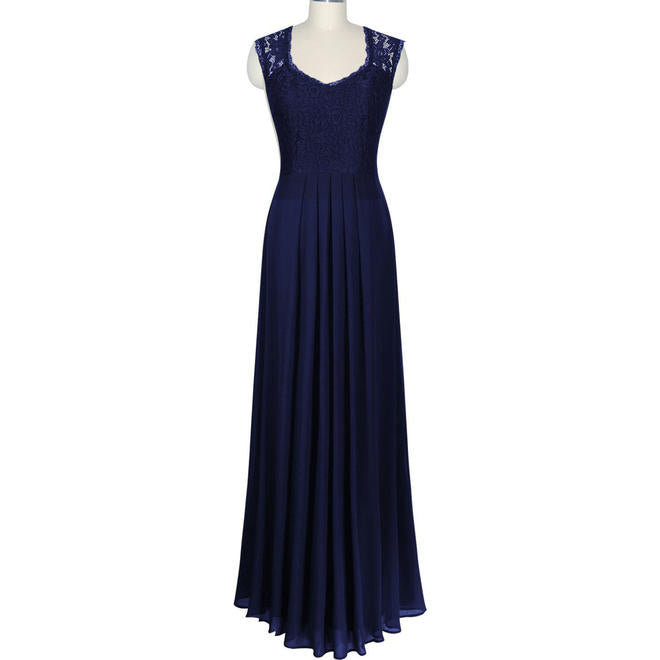 Women Sleeveless Solid Colored Long Length Lace Bust Trendy Lightweight Dress