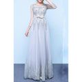 Women Appealing Round Neck Net Material Crafted Long Sleeve Beautifully Embroidered Wedding & Party Dress