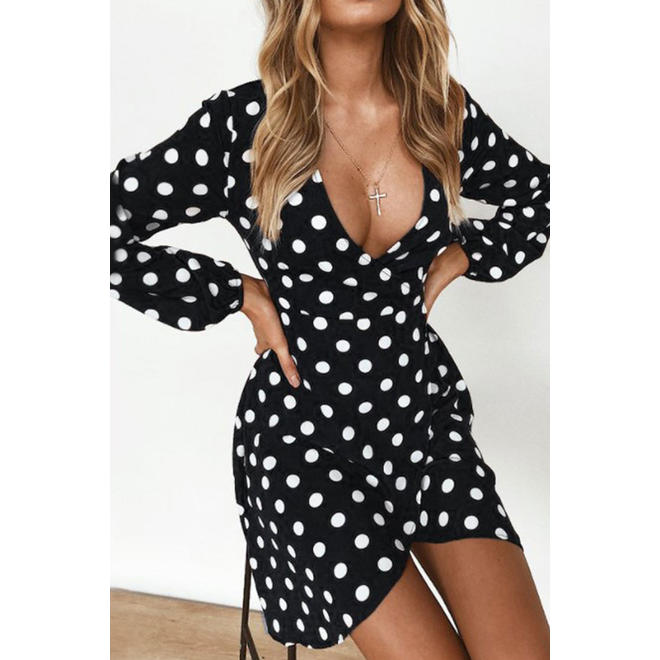 Jhon Peters Women Deep Neck Polka Dots Comfort Short Dress