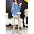 Women Striped Big Collar Button Down Warm Winter Cardigan